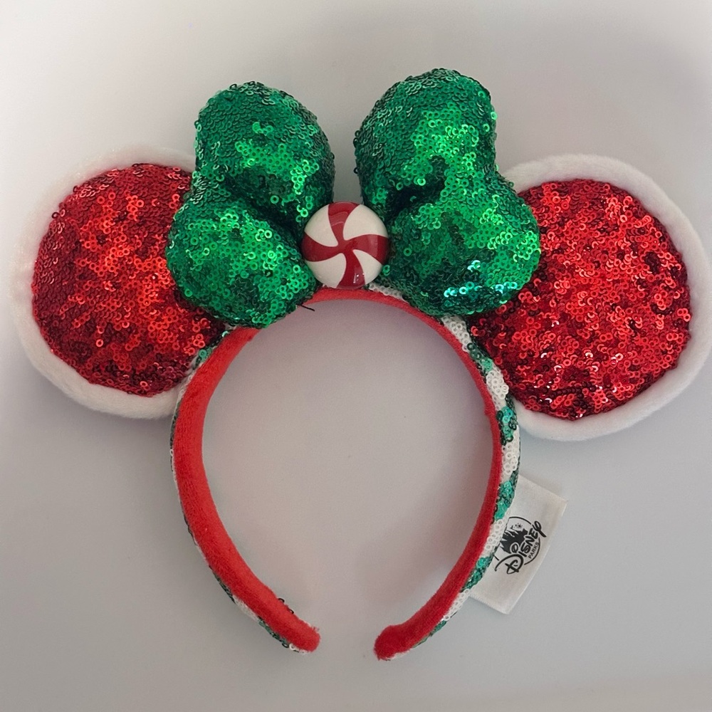 Disney Festive Minnie Mouse Ears Headband - Red & Green Sequins